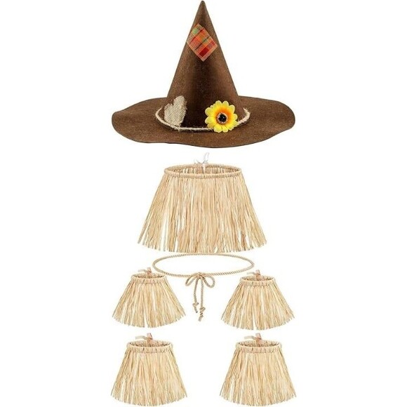 7 Piece Child Kids Wizard of Oz Scarecrow Kids Costume Straw Set Hat - Picture 1 of 7
